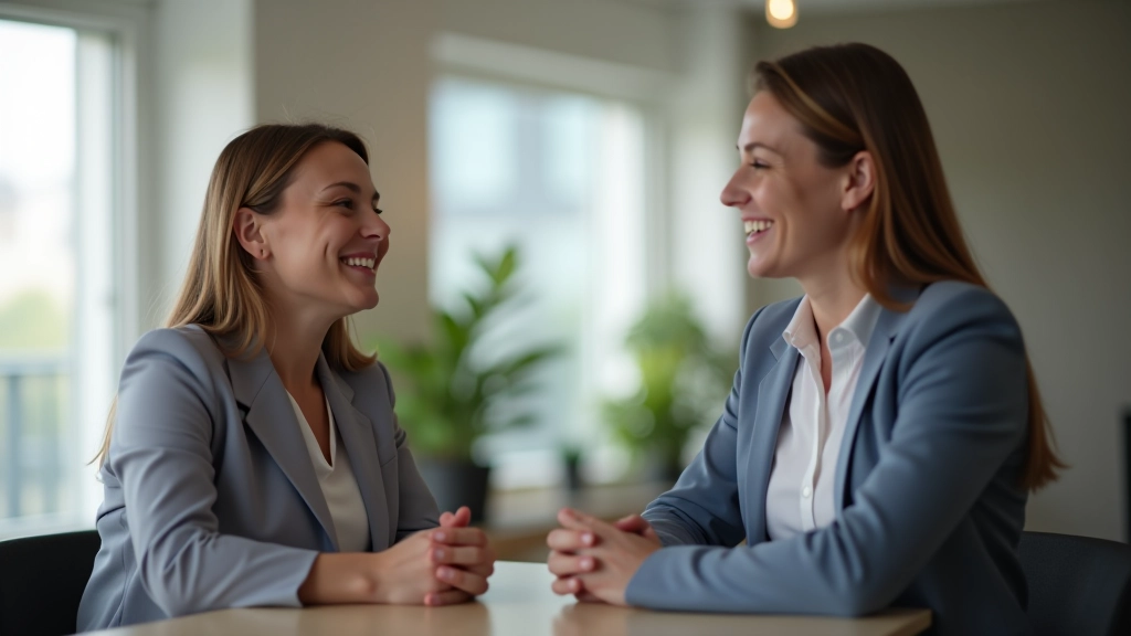 Dva kolegové se usmívají a hovoří v moderní kancelářské místnosti s přirozeným osvětlením